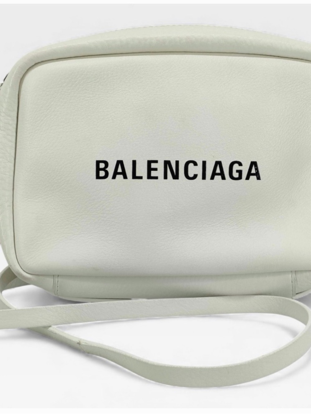 Balenciaga White calf skin Leather Logo Crossbody Bag